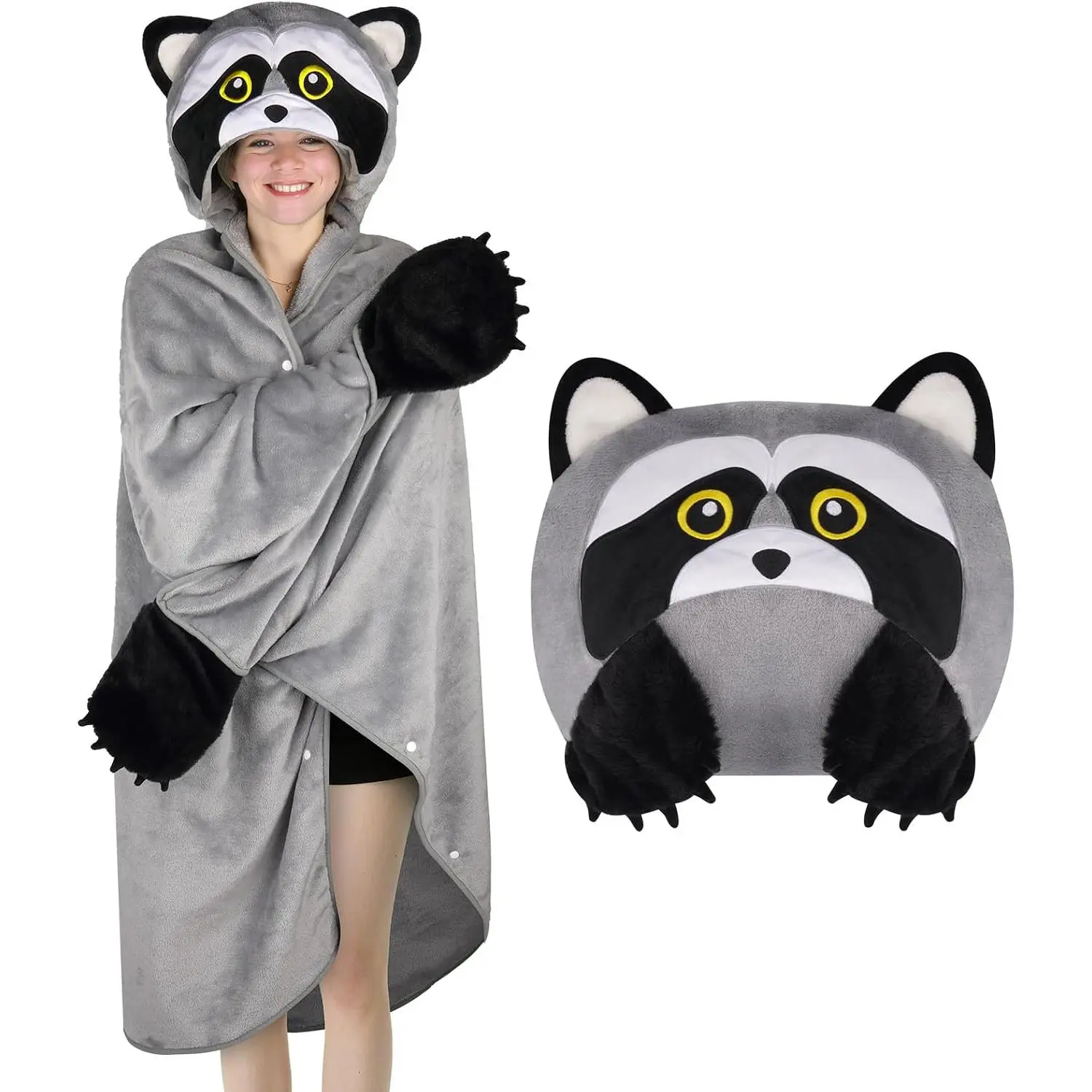 Wearable Hooded Blanket for Women Men, Soft Warm Cozy Plush Flannel Poncho Blanket Cape, Throw Cloak Valentine Day Gifts