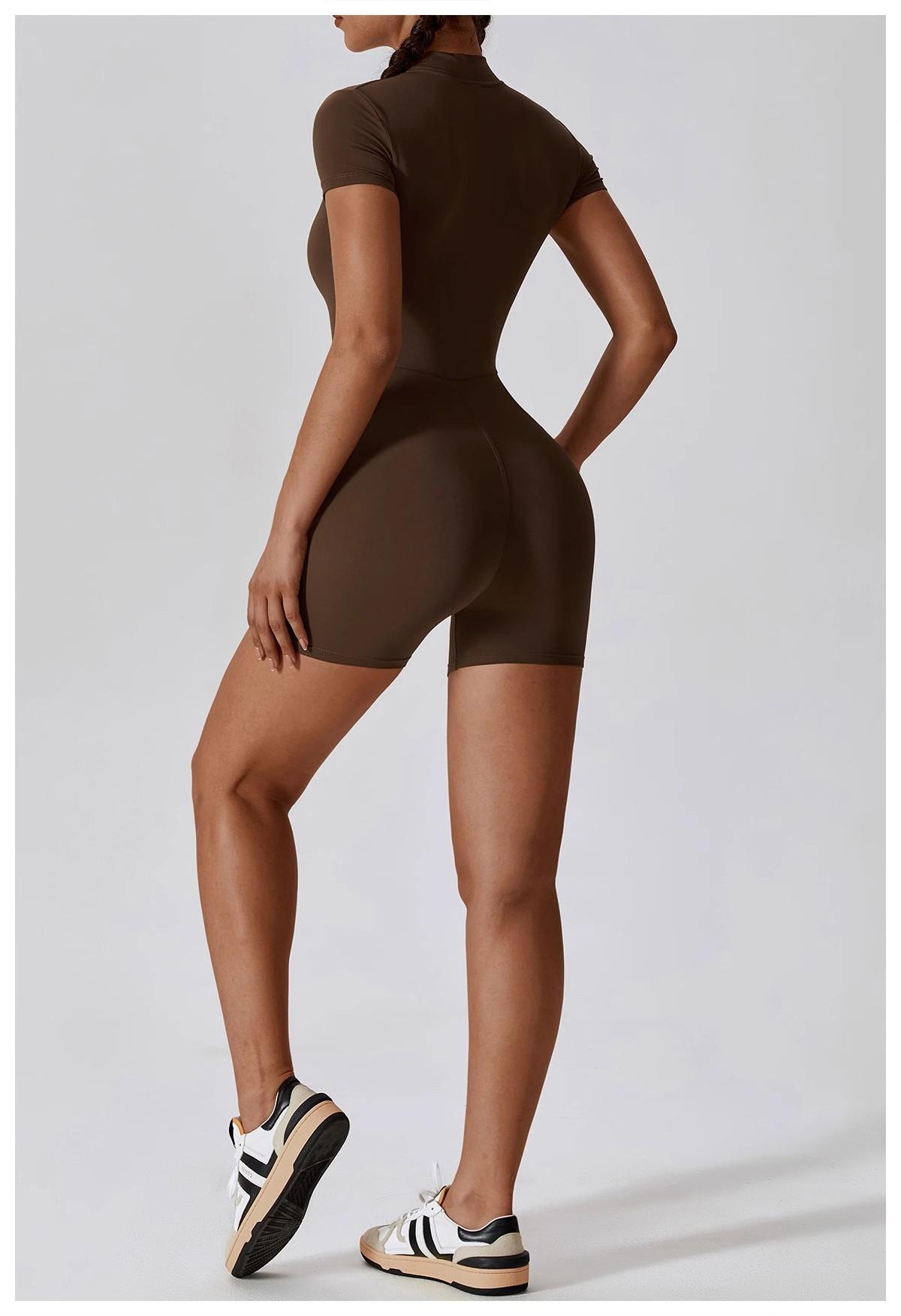 Summer Zipper Short-Sleeve Yoga Jumpsuit for Women Dance Fitness Tight Sports Bodysuit Swimsuit