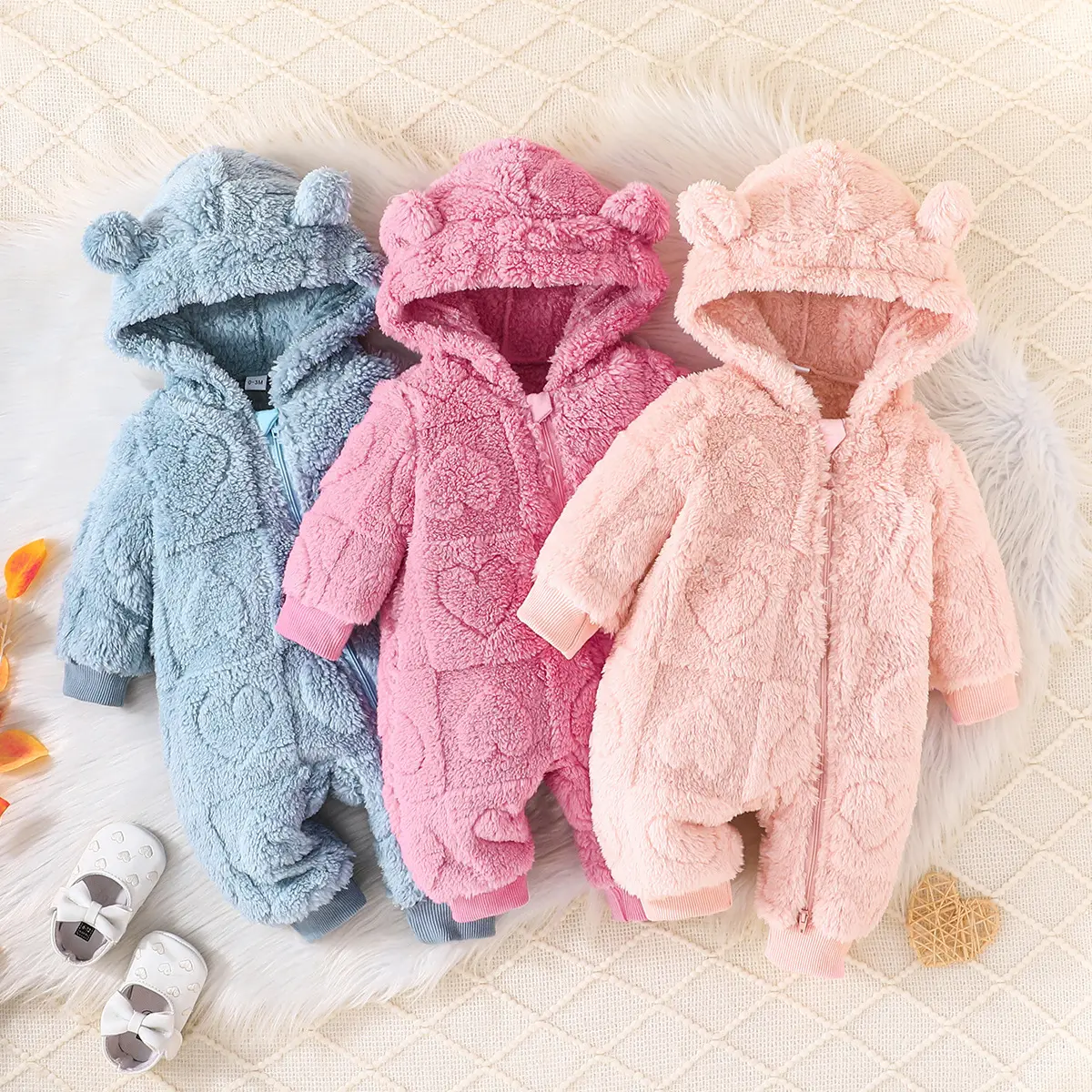 Baby Plush Romper, Warm Fleece Long Sleeve One-Piece Outfit, Cozy Infant Bodysuit, Soft Winter Baby Clothing