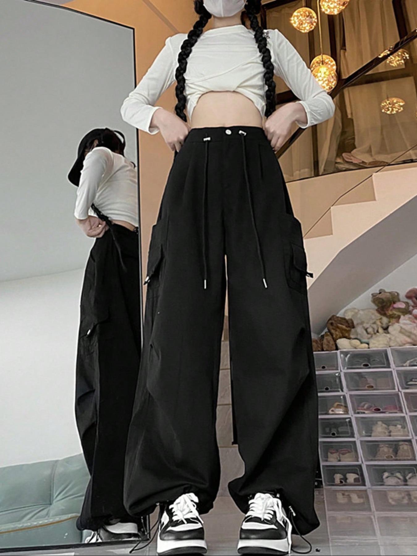 Women's Solid Wide Leg Pants, Loose Legged Pants, Baggy Legged Pants, Casual Comfy Trousers for Daily Wear, Ladies Bottoms for All Seasons