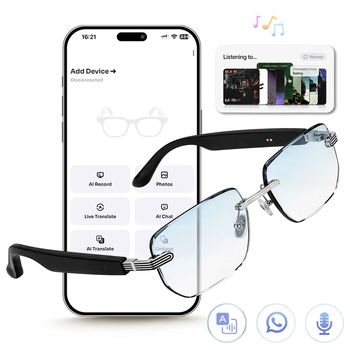 AI Smart Bluetooth Glasses, Wearable Smart Glasses, Anti Blue Light Open Ear Sound Design, Wireless Translation Glasses with 130-Language Real-Time Translation, Touch Capture & Voice Control for Multi-Scenario Daily Use, Wearable Tech Glasses