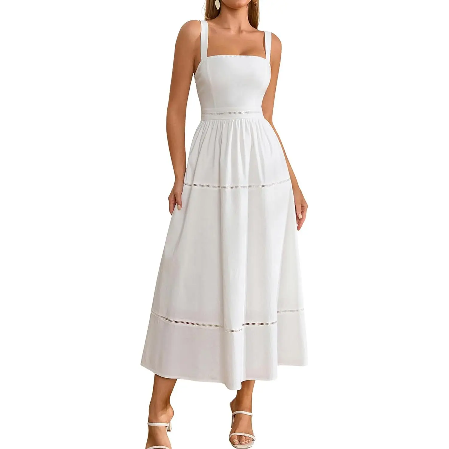 Women's Colysmo Corset Midi Sundress - Light, Adjustable Strap, Semi-Formal, Flowy Summer Dress for 2026 Wedding Guests, Bridal Shower Events, Flat