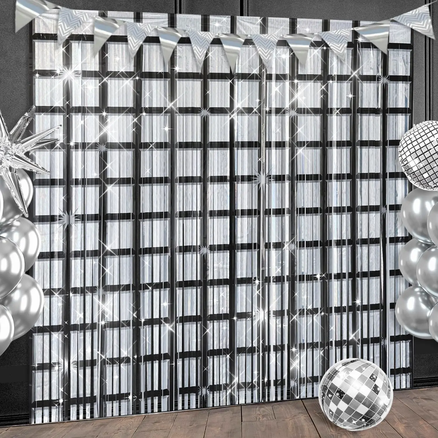 Disco Party Backdrop Decorations 2 Pack 3.2x6.6ft Fringe Backdrop | Black and  Foil Fringe Curtains for Disco Theme Party Photo Booth Background for 70s 80s Birthday, Dance Decorations