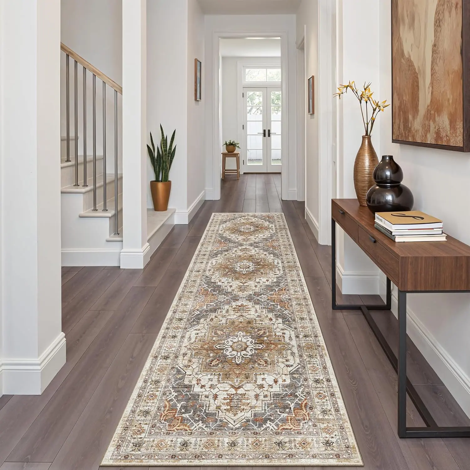 ComiComi Vintage Hallway Runner Rug For Kitchen Rugs, Non-Slip, Machine Washable, Soft Low-Pile Rugs, Water&Stain Resistant Rugs, Floor Carpet, Soft Ultra-Thin Throw Entry Foyer Mat for Entrance Laundry Living Room,Bedroom,Aesthetic Rugs, Home Decor