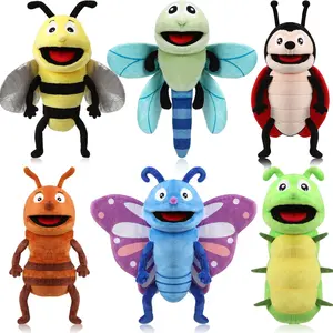 6 Pcs Animal Hand Puppets Bulk with Working Mouth 10 Inches Plush Puppets for Toddlers Kids Storytelling Imaginative Role Play Show Birthday Party Gifts(Insect)
