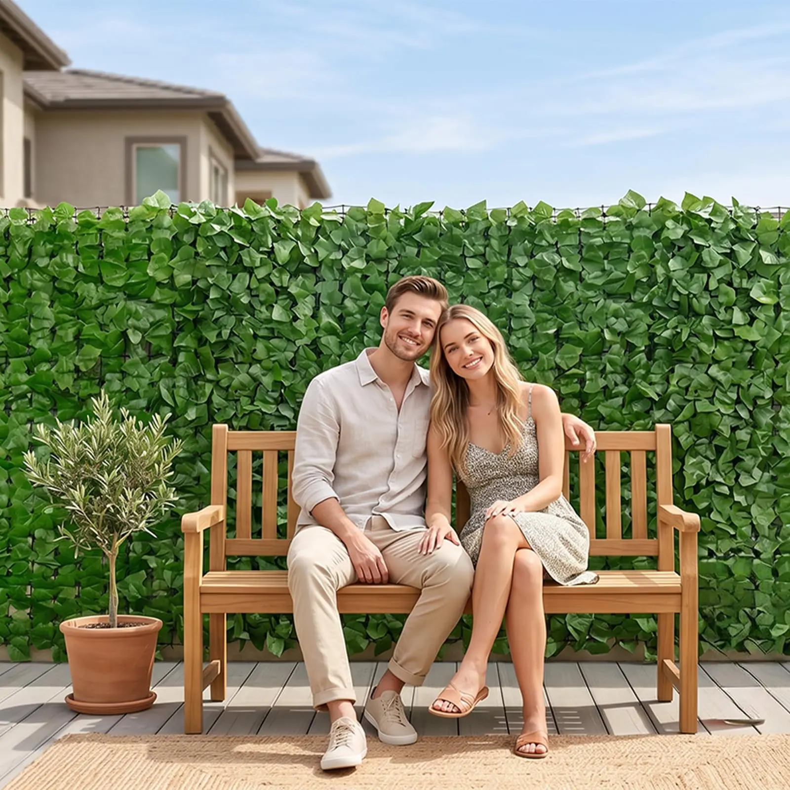 Artificial Ivy Privacy Fence Screen, 39" *98"/118"Faux Greenery Backdrop, UV-Anti Faux Greenery Backdrop with Mesh Cloth Backing, Green Wall Decoration for Outdoor Garden, Yard, Balcony