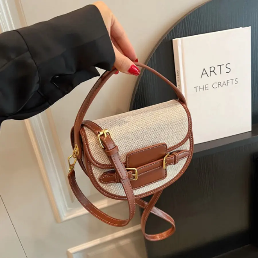 Vintage Women's Saddle Bag, Fashion Commuter Wallet, Color Block Half Circle Handbag, Unique Design Multi-Functional Crossbody Bag, Daily Use Shoulder Bag