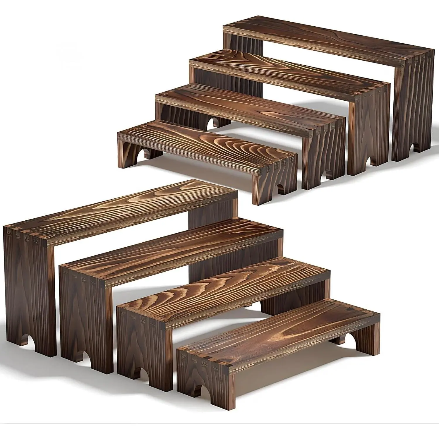 2 Set Stackable Wooden Tiered Display Risers, Cupcake Dessert Table Stand for Vendor Events, Farmhouse Decor, Party Food & Vendor Booth Display