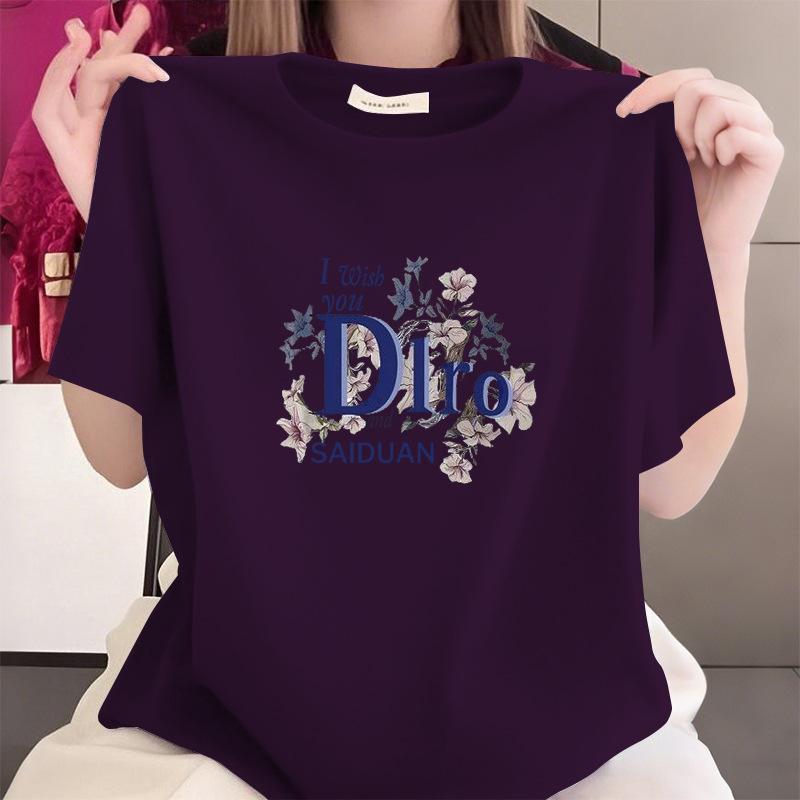 Summer New 100% Cotton Short Sleeve Middle - Aged Mom Top Women's T - shirt for Plus Size Fat MM Tummy Control Slimming Versatile Stylish Clothing