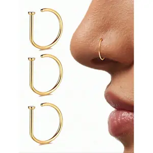 Women And men Fake Piercing Nose Ring Gold Stainless Steel D-Type Simple American Style Personalized Letters Hip-Hop Street Style Non Perforated Accessories Fake Nose Studs