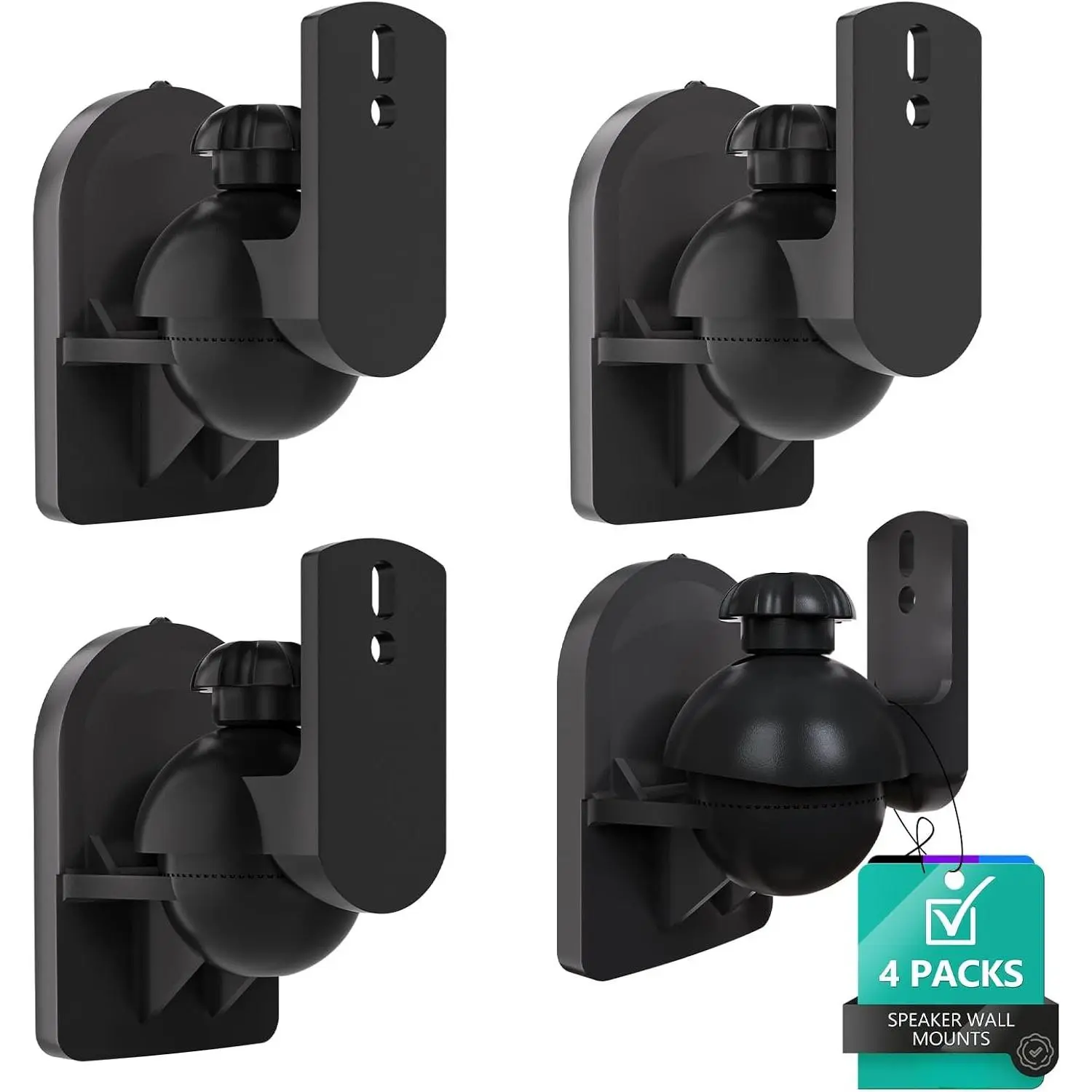 Speaker Wall Mount, Surround Sound Speaker Stand with Adjustable Swivel Tilt Angle, Small Bookshelf Speaker Mount for Living Room,  Theater, Hold up to 7.7 Lbs, (SWM202), 2 Pack, Black