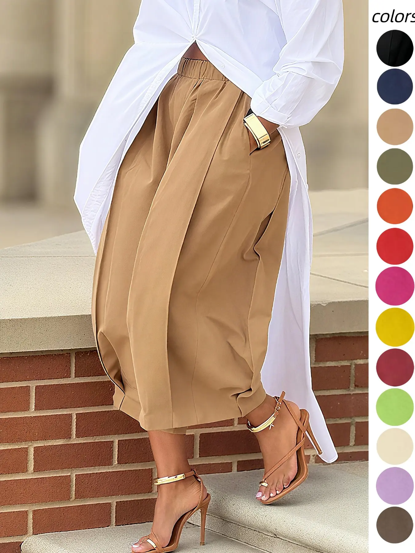 Women's Solid Color Pocket Pleated Wide Leg Pants, Comfortable Loose Fit, Stylish Casual Wear, Perfect for Daily Use