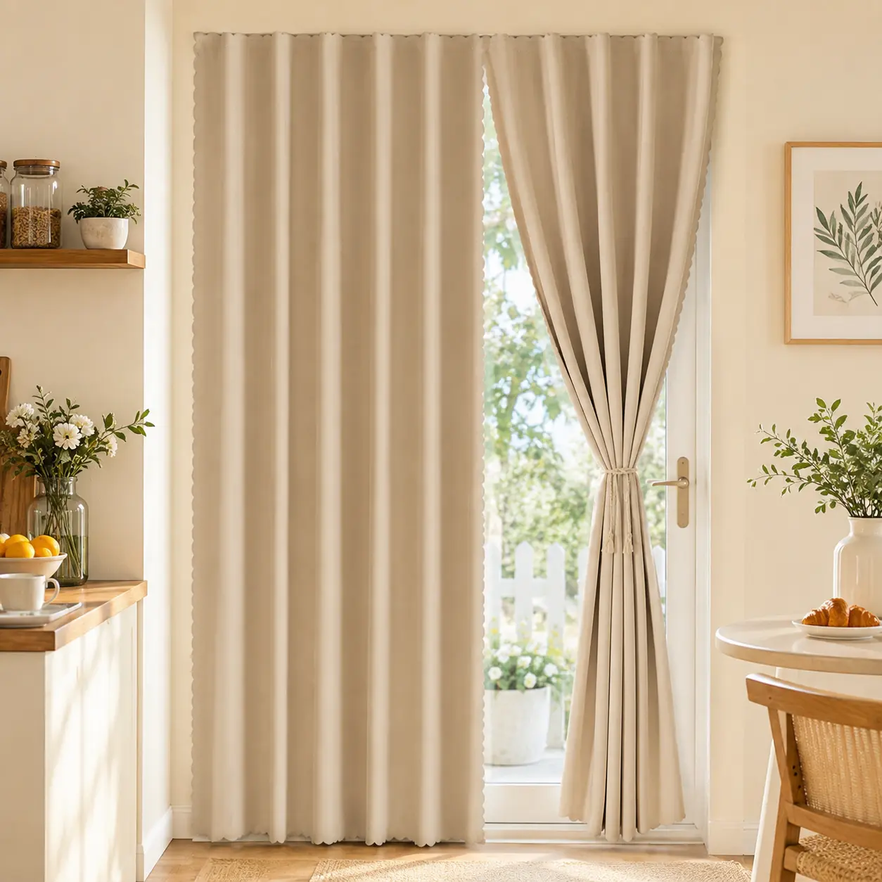Full Blackout Pleated Look Doorway Curtain, Full Light Blocking Fabric Door Cover with Hook-and-Loop Installation for Bedroom, Patio Doors, Bedroom Doors