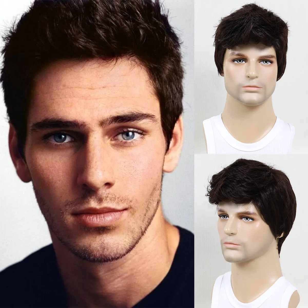 Male Brown Short Airplane Head Synthetic Full Machine Wig - Fashion Accessory for Daily Wear & Party Wear
