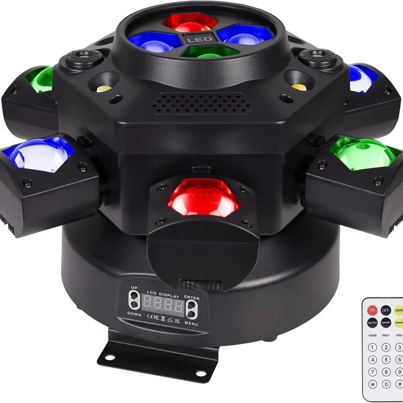 150w Rgbw LED Stage Light, Six-Arm Party Lamp, Super Bright Leds, Bee Eye Effect, Dmx512 & Remote Control, Ideal for Parties, Bars, Clubs, Djs