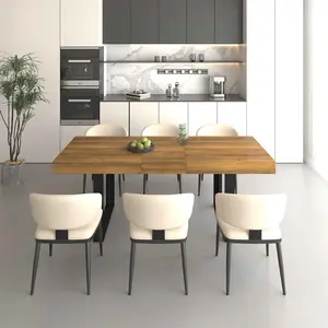 Rectangle extendable dining table for 6-10 people aged effect wood and black 160-200 cm