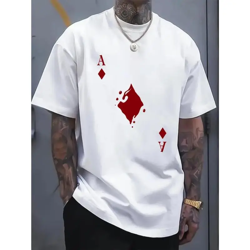 Men's Cotton Tshirt, Casual Streetwear Menswear with an Ace of Diamonds Graphic Print, Regular Fit Round Neck, Shortsleeve, Plain, Fitted, Machine Wash, Crew Neck, All Seasons, Ace Print summer wear, T-Shirt, Bold Splattered Diamond, Top, Fashion, Sporty