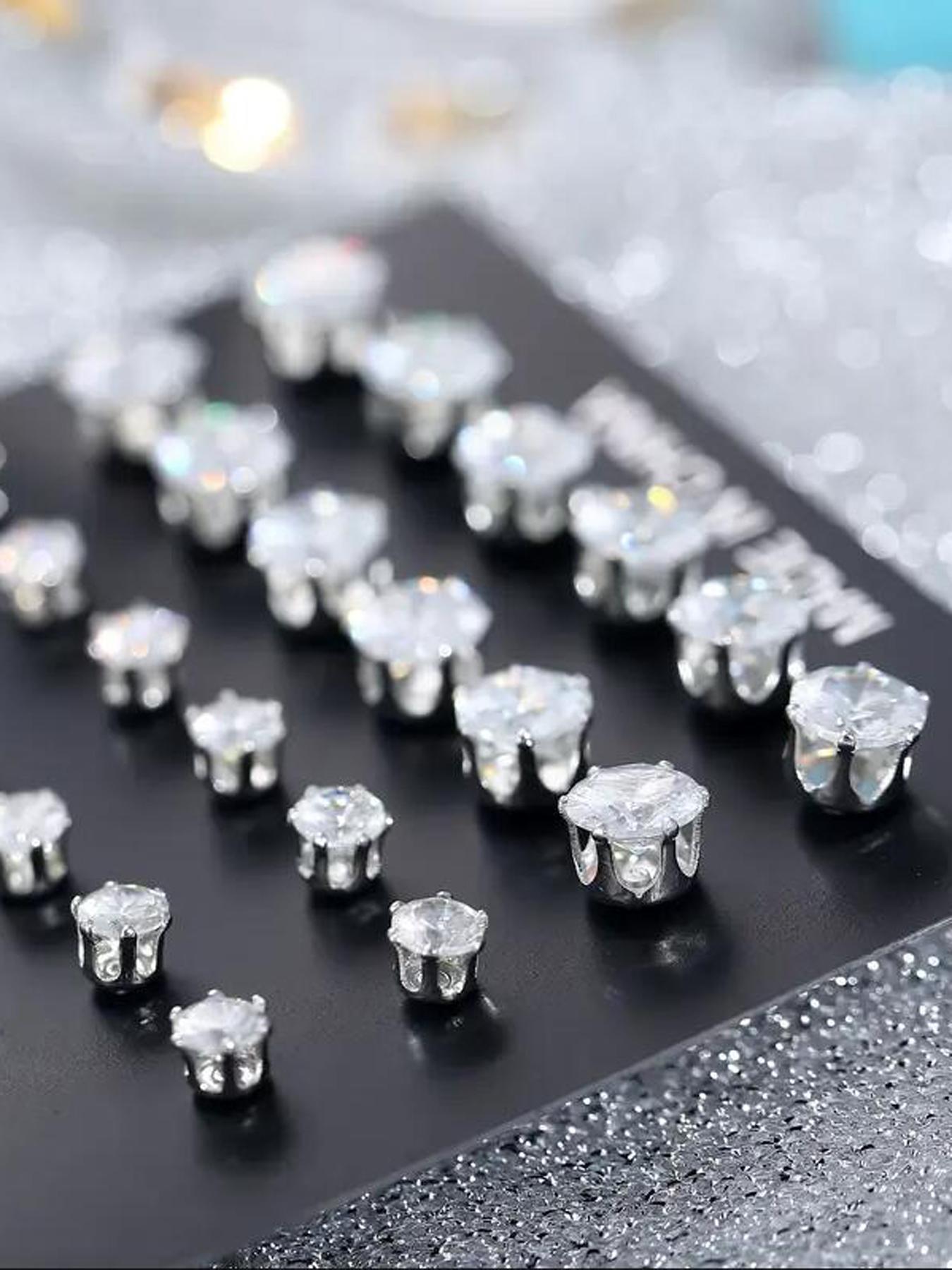 12 Pairs Mixed Size Rhinestone Stud Earrings for Women and Men, Fashion Sparkly Shiny Earrings Set As Gift for Her & Him, Ear Piercing Jewelry, Cute Accessories, Daily Ootd Use