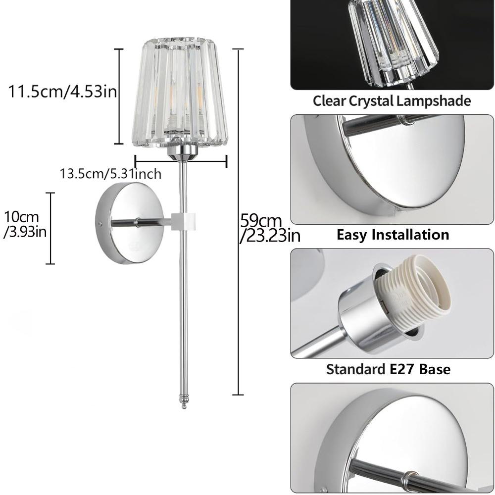 Crystal Wall Lamp, 2P Wireless USB Charging Wall Lamp, Touch and Remote Control, RGB Dimmable Adjustable Lights For Various Scenarios, For Bedroom, Living Room, Restaurant, Study, Hotel, Indoor Decorative Atmospheric Lighting Fixture