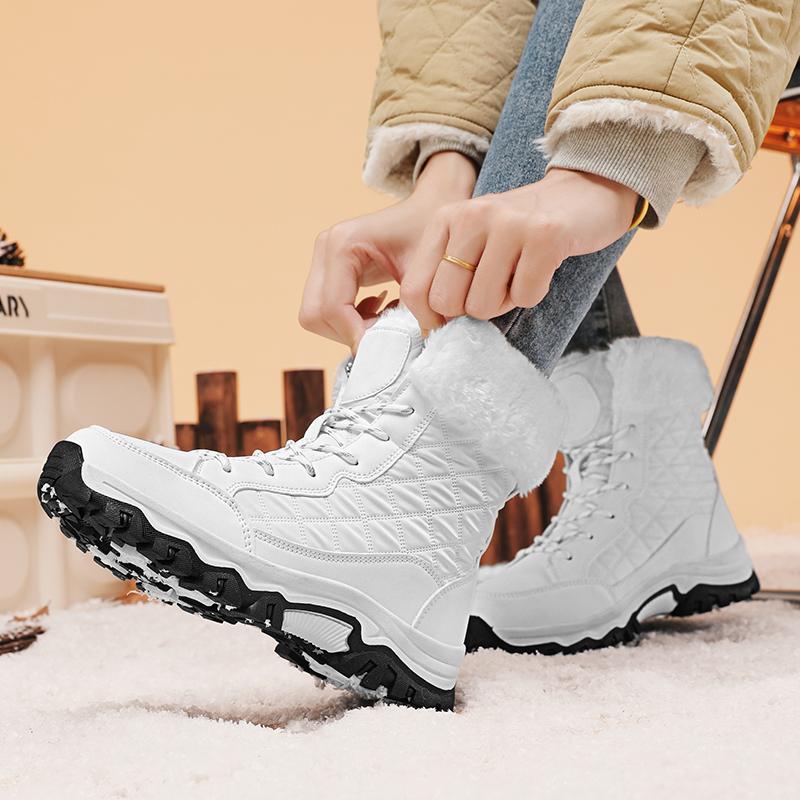 Women's Winter Snow Boots Waterproof Leather Faux Fur Lined Lace Up Ankle Booties Black Casual Warm Lightweight Anti-Slip Rubber Outsole Padded Soft Stylish Walking Shoes for Snowy Days Footwear White SpringStatements