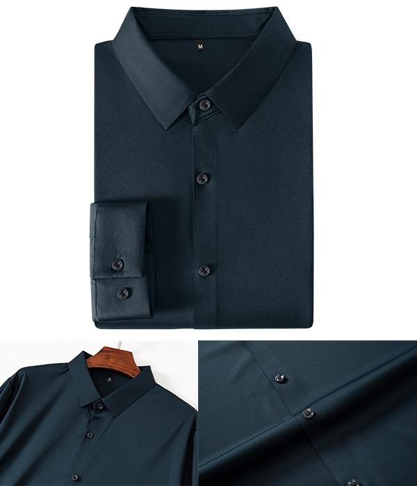[Seamless & High-Stretch] Cross-Border Bestseller: Men's Solid-Color 4-Way Stretch Shirt - Non-Iron, Wrinkle-Resistant, European Sizing (Business Casual)