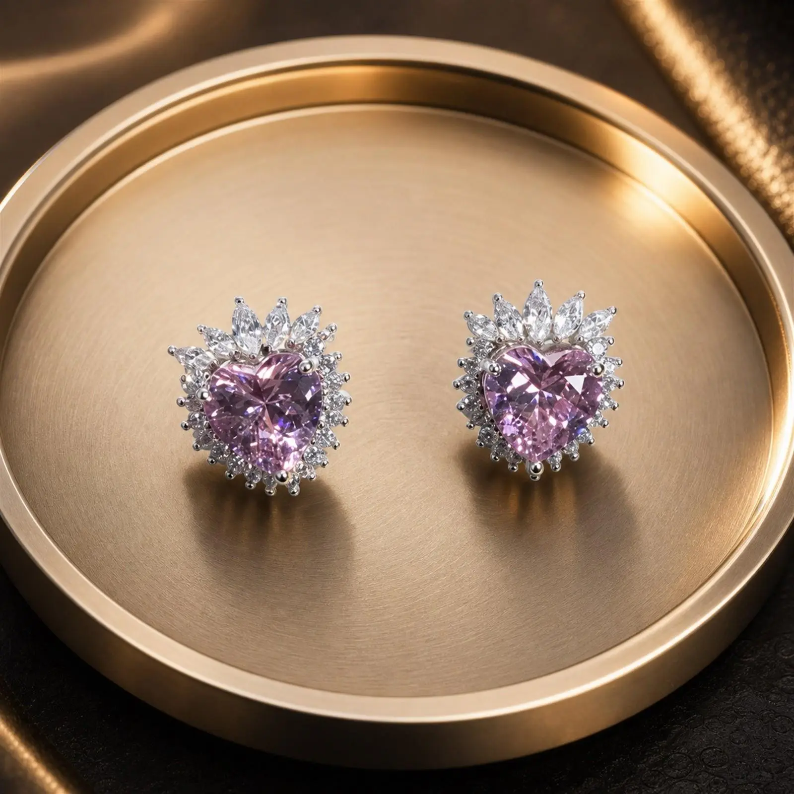Crystal, Pink, Stud Earrings, Crown Halo Romantic, Anniversaries & Valentine Gifts, S925 Post, Hypoallergenic, FH1013Q