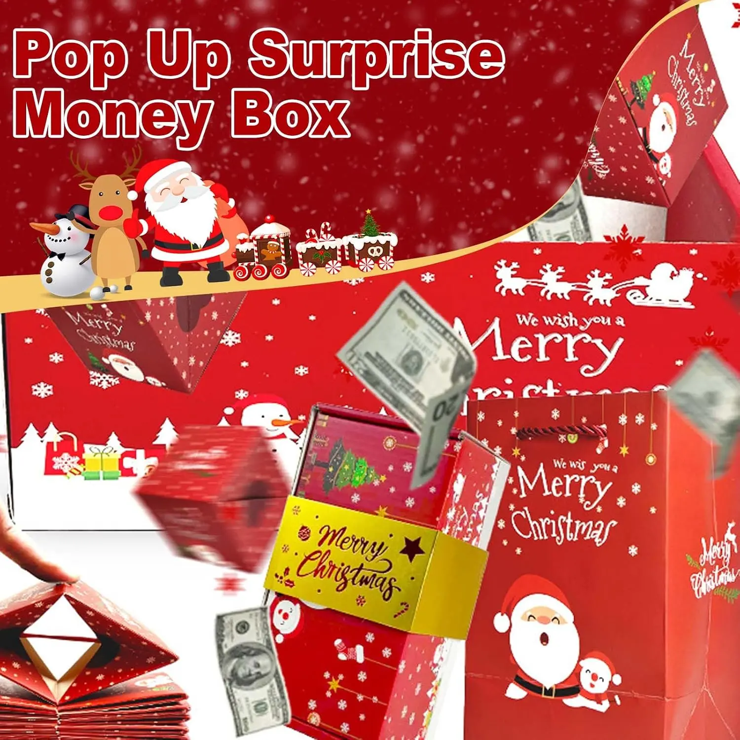2026 Modern Surprise Pop Up Gift Box - Red 10-Set Money Box with Music Effects, Festive & Party Supplies for Birthday, Anniversary