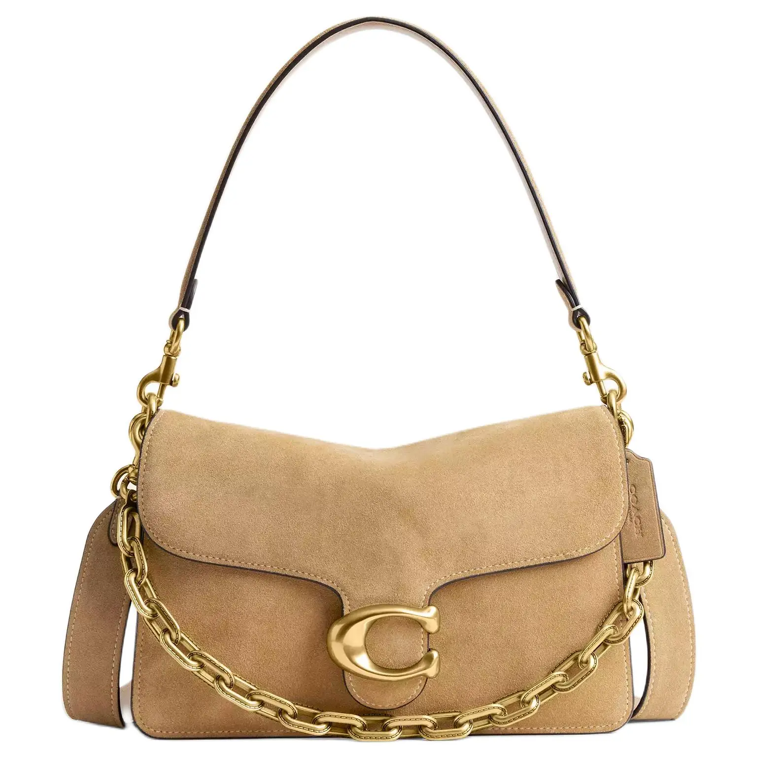 COACH Tabby 26 Crossbody Handbag for Women – Signature Hardware Suede and Calfskin in Sand and Brass
