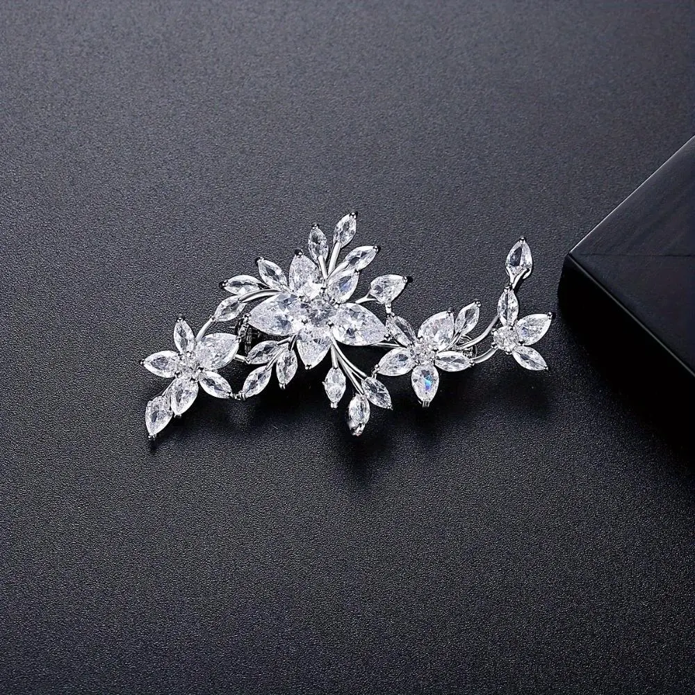 Unisex Zirconia Stone Brooch - Copper Base Lapel Pin for Suits, Jackets, Formal Business Events & Dinners