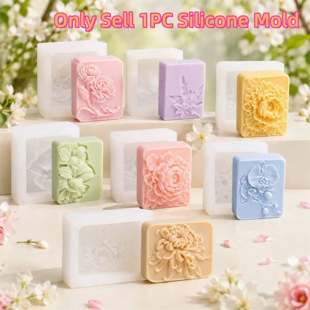 1PC Orchid Flower Silicone Soap Mold 3D Floral Relief Mold for Handmade Soap Making Candle Wax Resin Plaster DIY Craft, Flower Shape Mould for Aromatherapy Soap Bath Bomb Clay Casting Tool