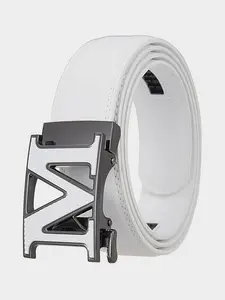 New M Letter Men's Belt, High-Quality Alloy Automatic Buckle, Casual Multi-Color Leather Strap, Trendy Fashion Men's Belt