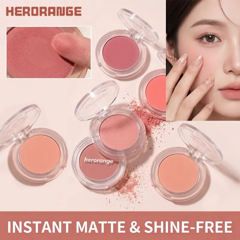 Herorange Matte Blush, Low Saturation, Korean Style, Peach Tone, Soft Matte Finish, Fine Powder, Natural Look, Suitable for All Skin Types