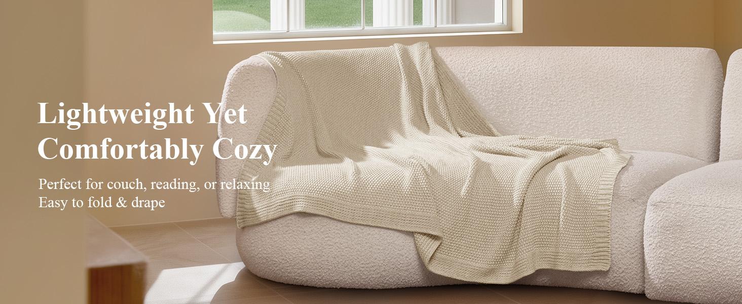 Blunique 100% Cotton Plain Knit Throw Blanket - Soft Cozy, Lightweight, Breathable Cable Knit - Decorative Blanket for Bed, Sofa - Home Decor Ideal Summer Gift Blunique 100% Cotton Plain Knit Throw Blanket - Soft Cozy, Lightweight, Breathable Cable Knit - Decorative Blanket for Bed, Sofa - Home Decor Ideal Summer Gift