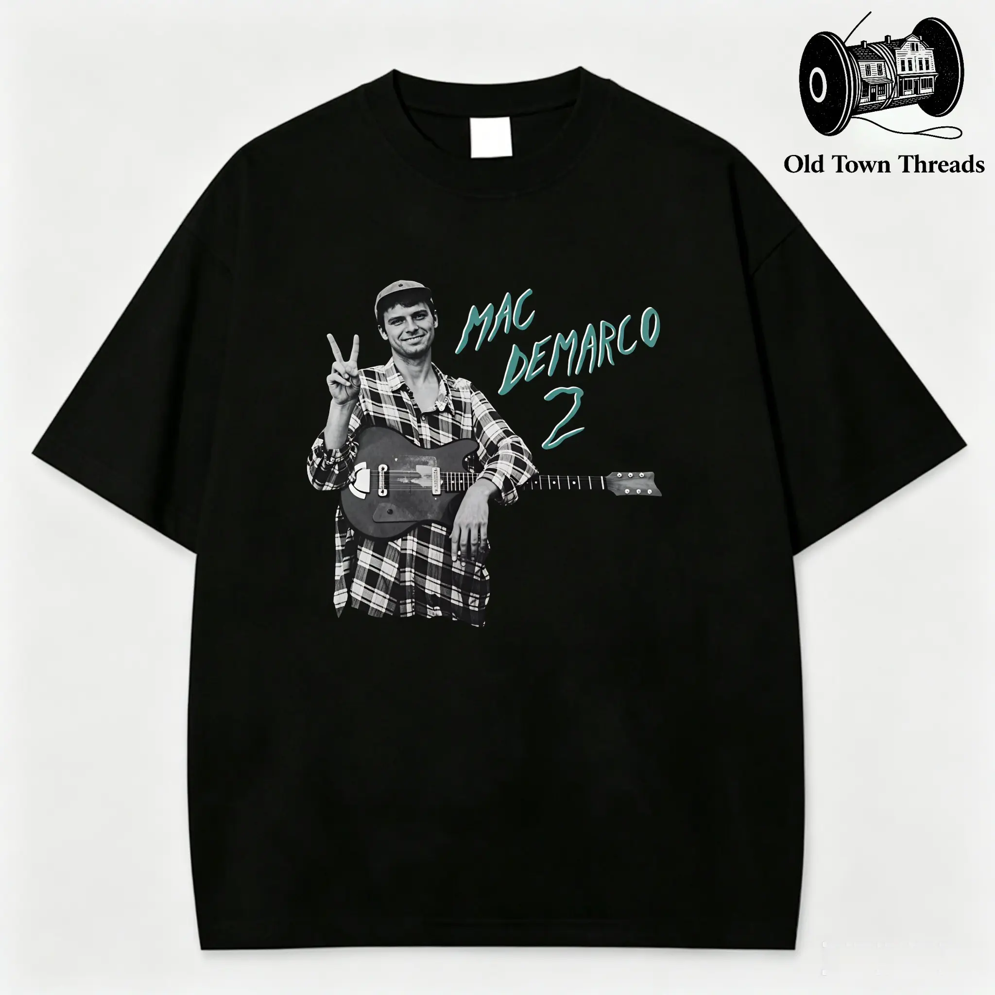 100% Cotton T-Shirt Mac Demarco Music Artist Portrait With Guitar And Peace Sign Mac DeMarco Tee, Indie rock shirts, Cute shirts, indie graphic tees, Trendy shirts, Retro band tee, Unisex
