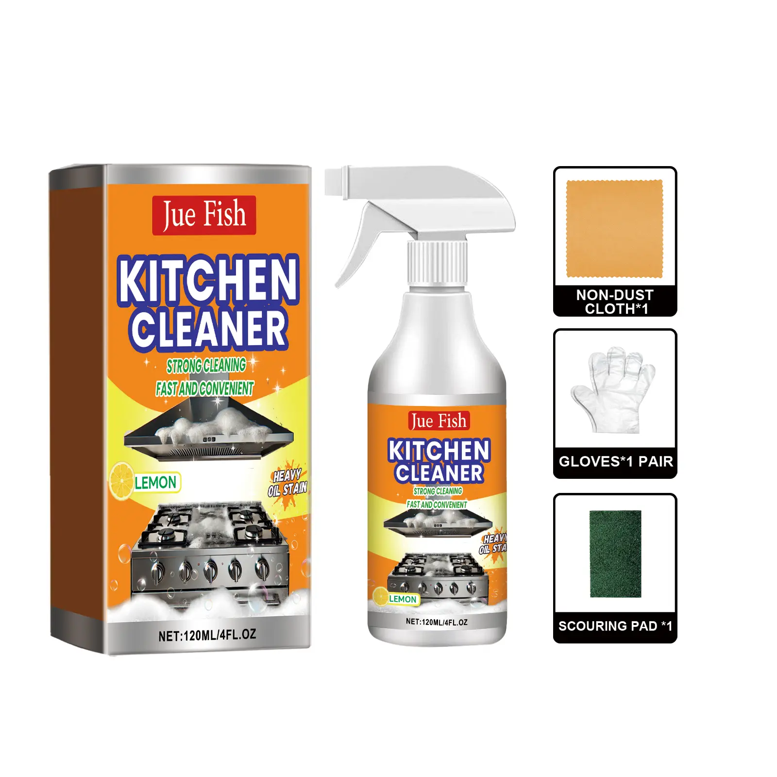 Jue Fish household items Kitchen Grease Cleaner, Multi-Effect Household Kitchen Cleaner for Range Hoods and Stovetops, Removes Heavy Grease Stains and Tough Dirt items