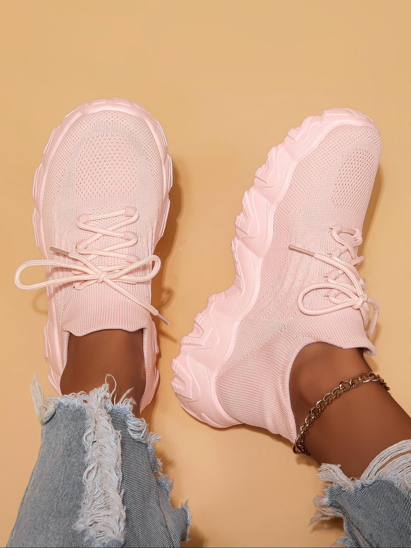 Women's Fashionable Lace Up Low Top Sneakers, Casual Comfortable Breathable Sports Running Shoes, All-match Basic Shoes for Daily Wear, Athletic Running Shoes, Knitted Running Shoes