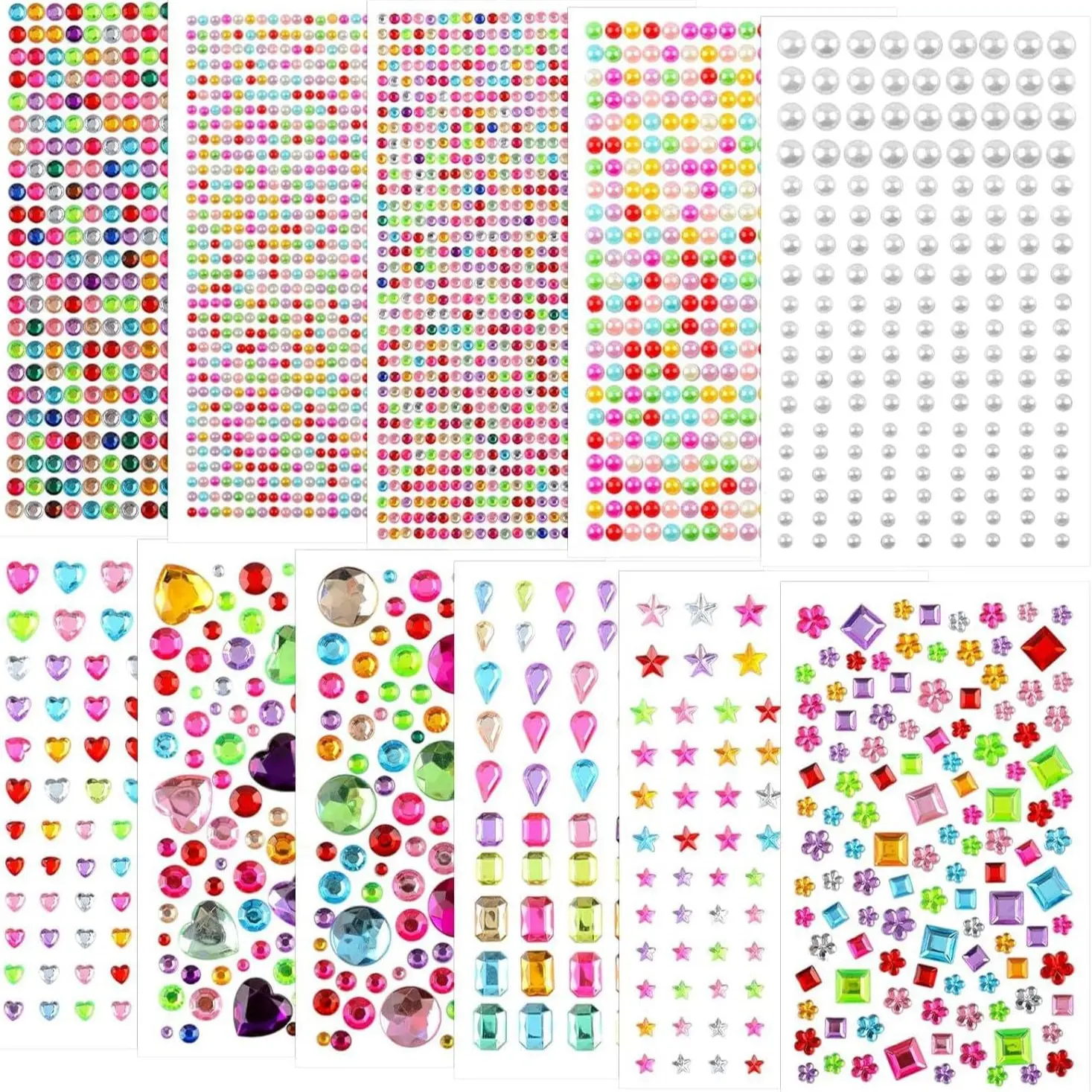 3042pcs Gem Stickers Jewels for Crafts -11 Sheets Multi-Color Self Adhesive Rhinestone Jewel Stickers, Stick on Gems Rhinestones for Crafts, Acrylic Bling Heart Stickers, Craft Supplies, DIY Sticker