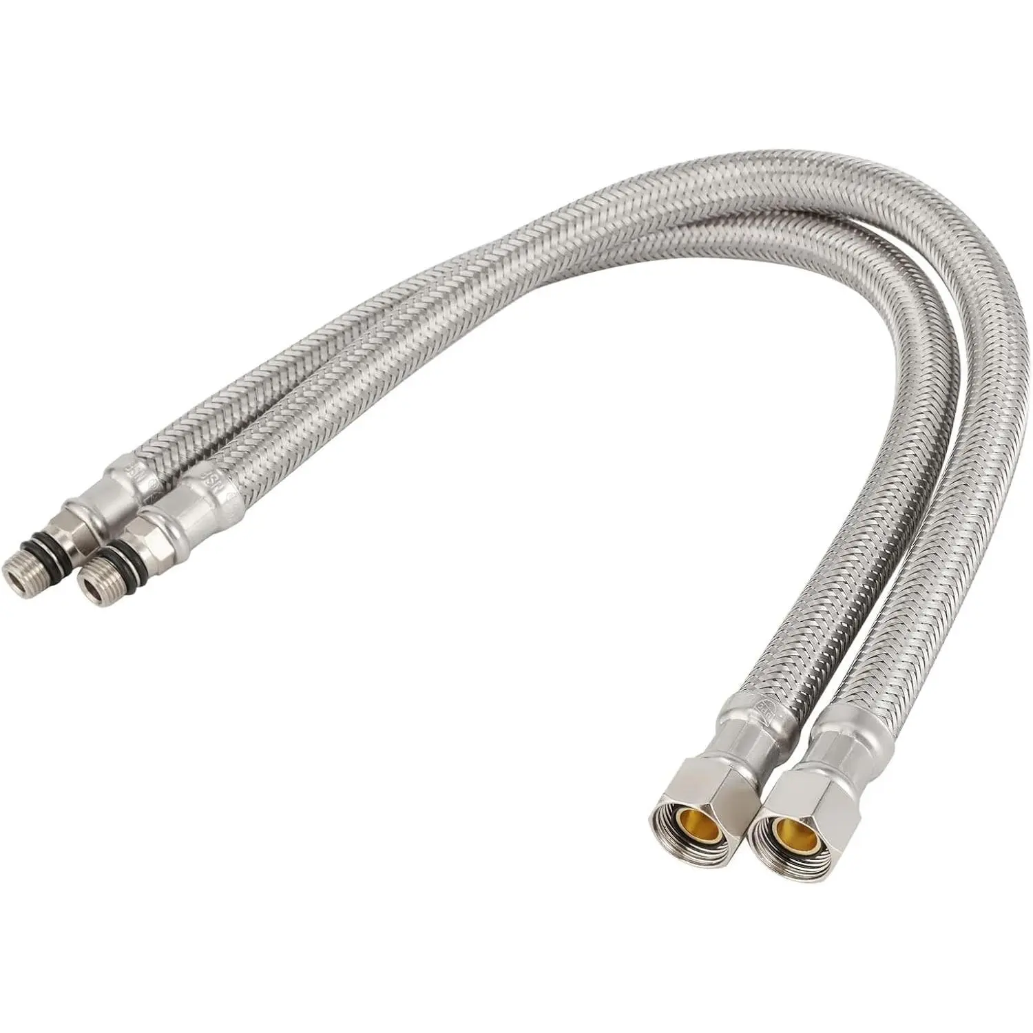 16-Inch Short Shank Faucet Supply Line, 3/8 Female Compression Thread × M10 Male Connector, CUPC Braided Stainless Steel Water Hose for Sink Faucet, 2 Pcs