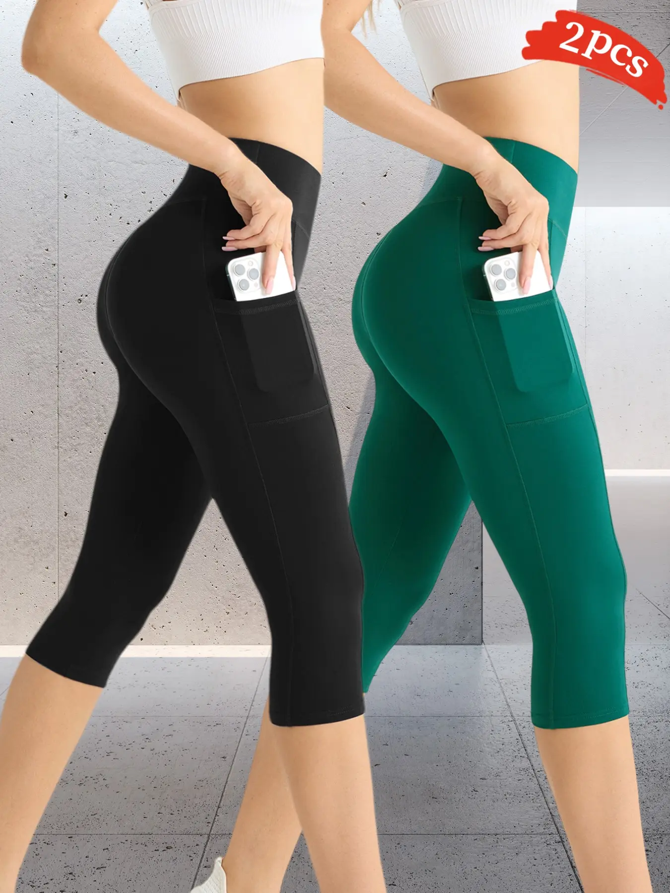2-Pack Women's Yoga Shorts, Summer Thin High-Waist Workout Pants, Tummy Control Butt Lifting, Running Training Gym Apparel, High Waisted Pocket, High Waist Activewear