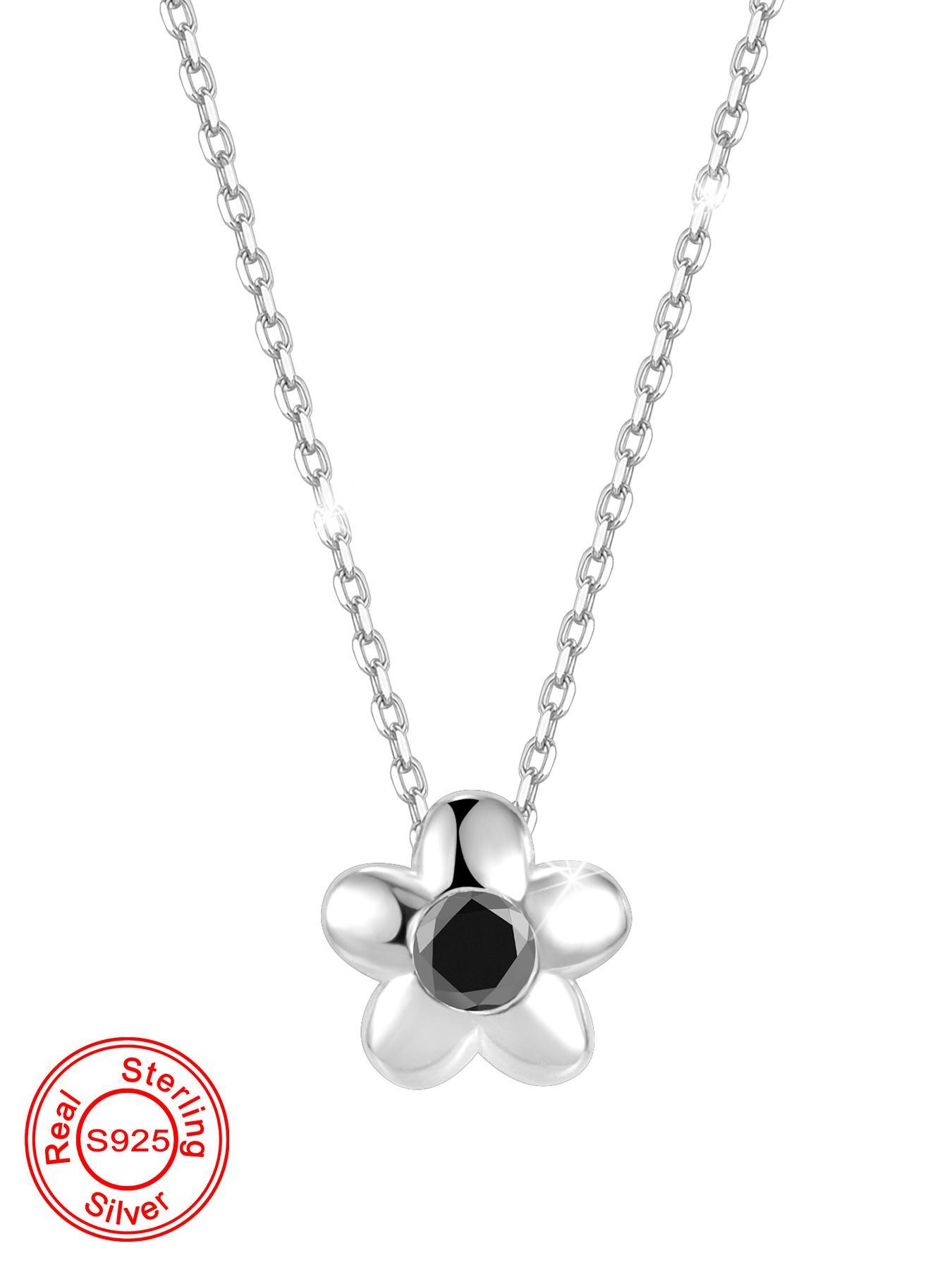 S925 Sterling Silver Daisy Flower Design Pendant Necklace for Women & Girls, Fashion Rhinestone Decor Jewelry for Party, Daily Decor, Trendy All-match & Exquisite Jewelry for Birthday Gift