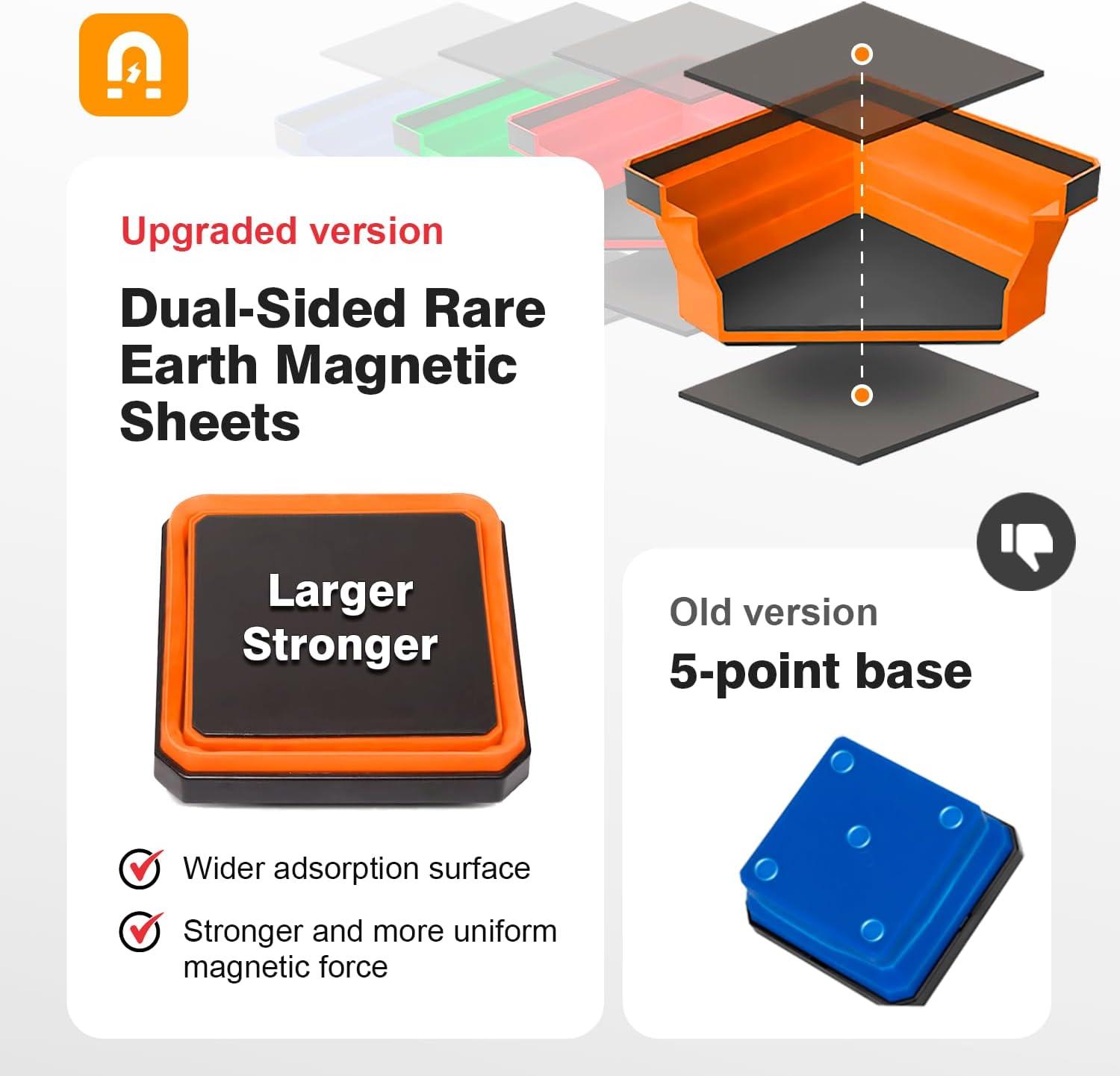 Upgrade Collapsible Magnetic Parts Tray Set, Foldable Magnetic Tool, 4.25 inch Square Silicone Bowls with Magnetic Base Stores and Organizes Small Parts and Tools