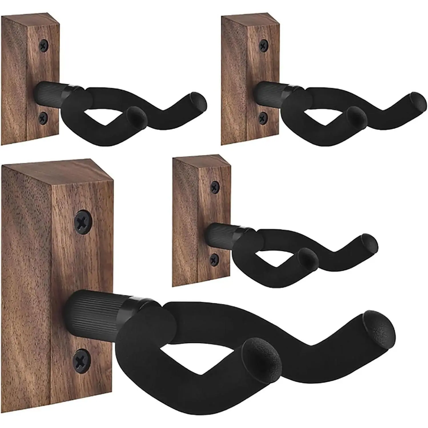 Guitar Wall Mount 4 Pack Guitar Hanger with Rotatable Soft Guitar Wall Hangers for  Size Guitars U-Shaped Guitar Hook for Acoustic, Electric Guitar, Ukulele, Bass, Black Walnut