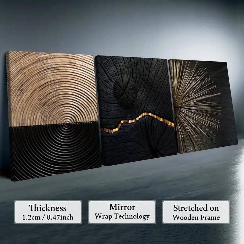 Wooden-Framed Canvas Painting Set, 3 Counts Multi-Dimensional Spray Art Posters, Wall Decor for Living Room, Bedroom and Office