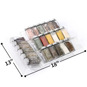 Clear Acrylic Spice Drawer Organizer, 4 Tier- 2 Set Expandable From 13" to 26" Drawer Seasoning Organizer, Kitchen Spice Rack Tray for Drawer/Countertop (Jars not included)