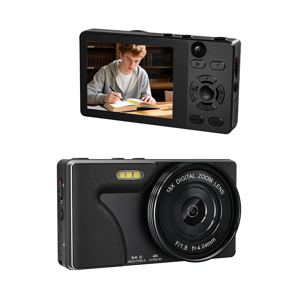 Ccd Digital Camera, HD 1080P Video Recording, 64mp, 18x Zoom, 2000mah Battery, Portable for Youtube, Travel, Beginners