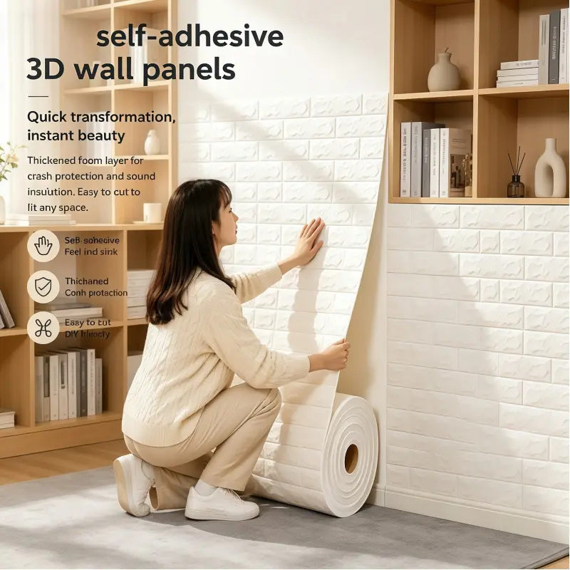 Self-Adhesive Waterproof 3D Foam Brick Wallpaper, Stain Resistant Easy Wipe Clean Surface, Ideal for Home Wall Protection, Studio Background and Coffee Shop Interior Layout, Bathroom Wallpaper Peel and Stick
