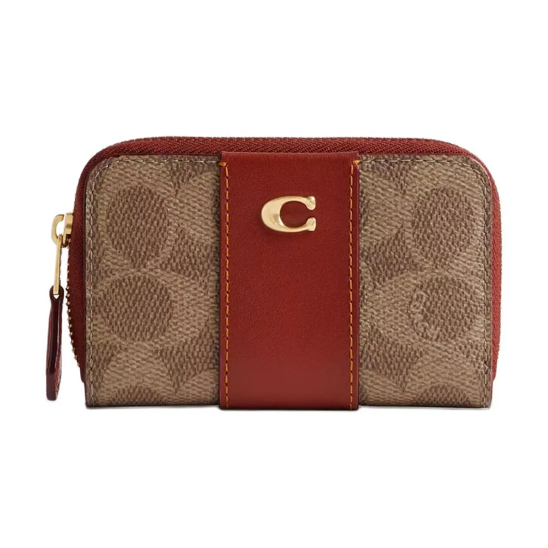 COACH Zip-Around 11 Cardholder for Women – Calfskin with Gold-Tone Hardware in Tan and Rust