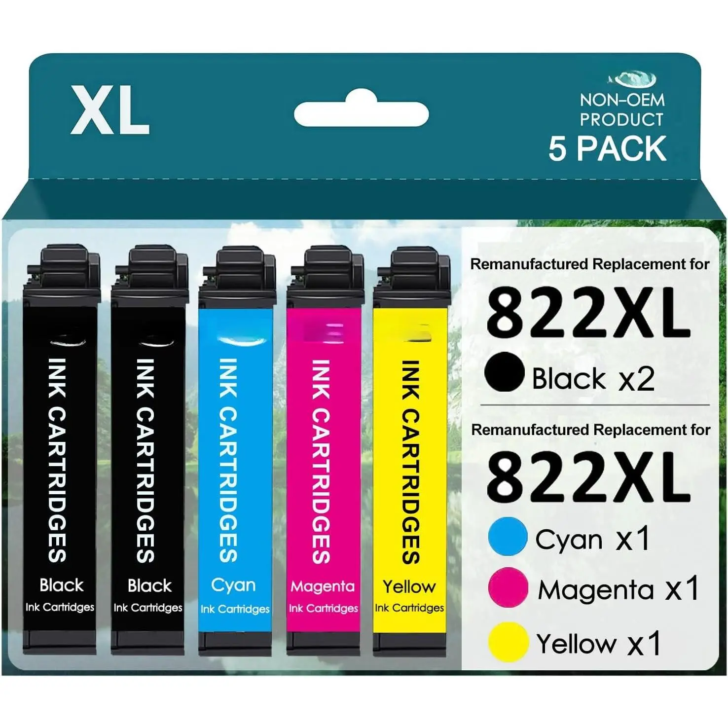 Remanufactured  for Epson 822 822XL Ink Cartridges 822 XL with Workforce Pro WF-3820 WF-3823 WF-4820 WF-4830 WF-4833 Printer (2 Black Cyan Magenta Yellow, 5 Pack)