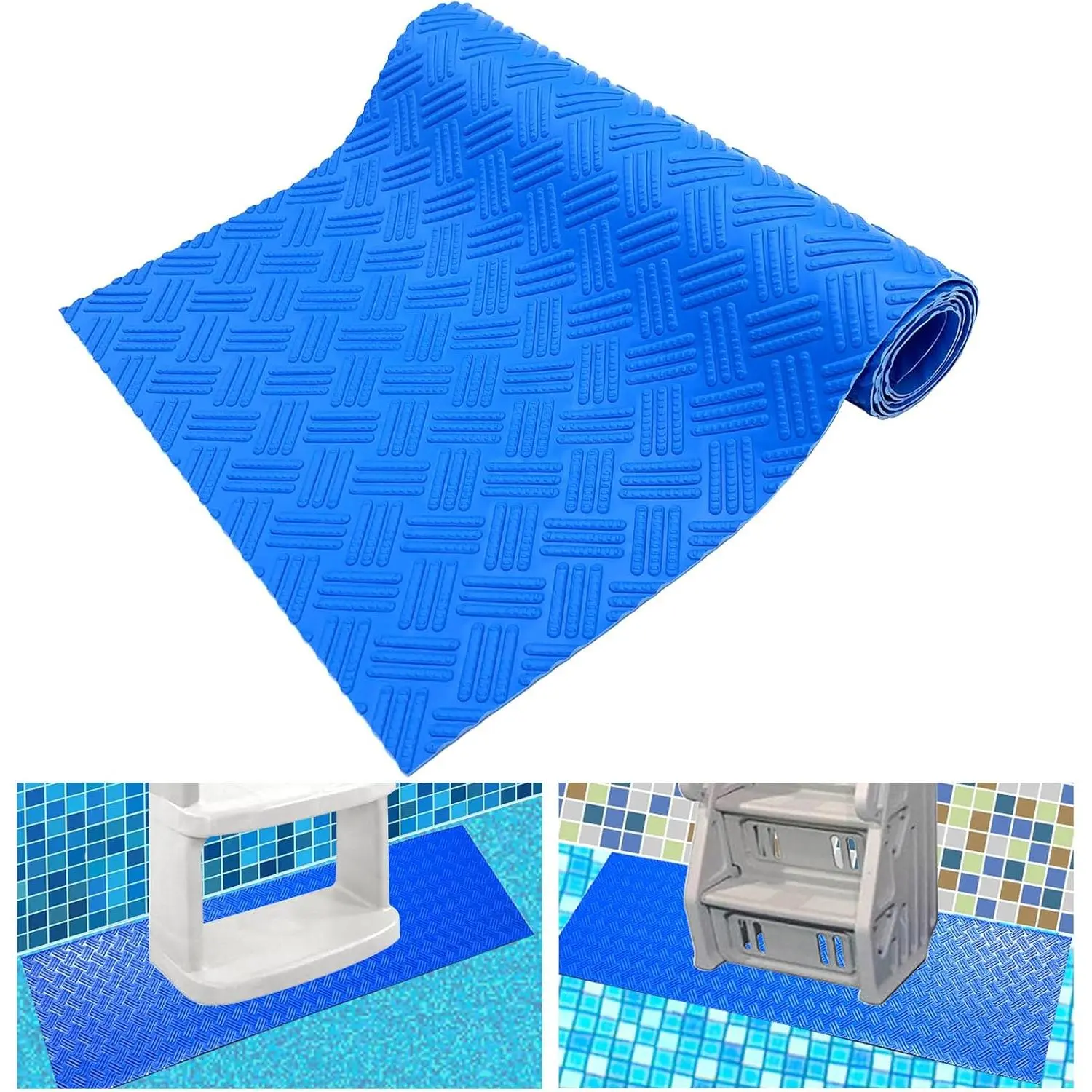 Swimming Pool Ladder Mat - Protective Pool Ladder Pad Step Mat with Non-Slip Texture, Blue Medium Pool Step Mat, 36 inch X 9 inch