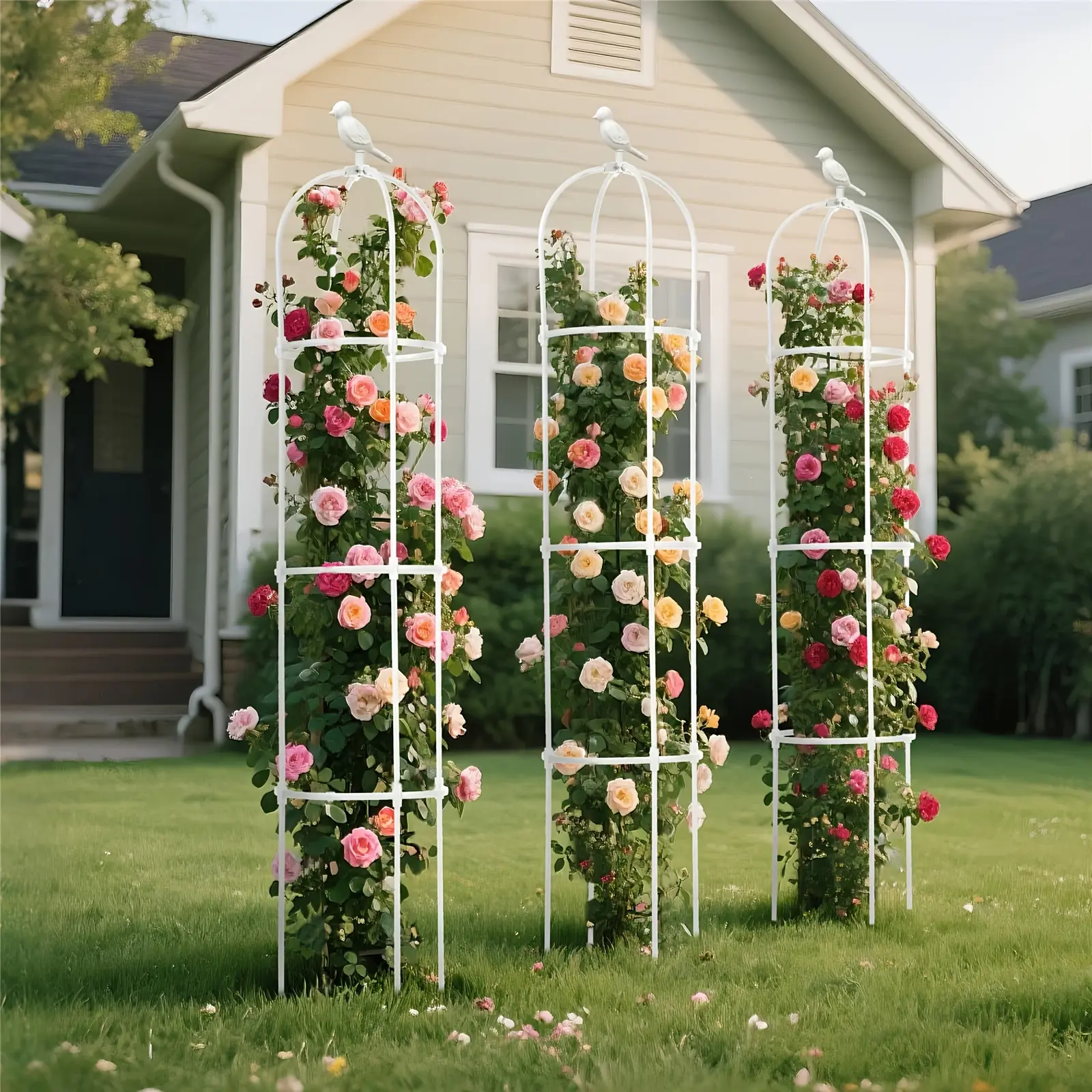 Plastic Grid Gardening Climbing Fence - European-Style Decorative Support with 10 Practical Vine Clips, DIY Structure for Grapevines/Roses, Enhances Outdoor Space, Patio Use Upright Growth Solution